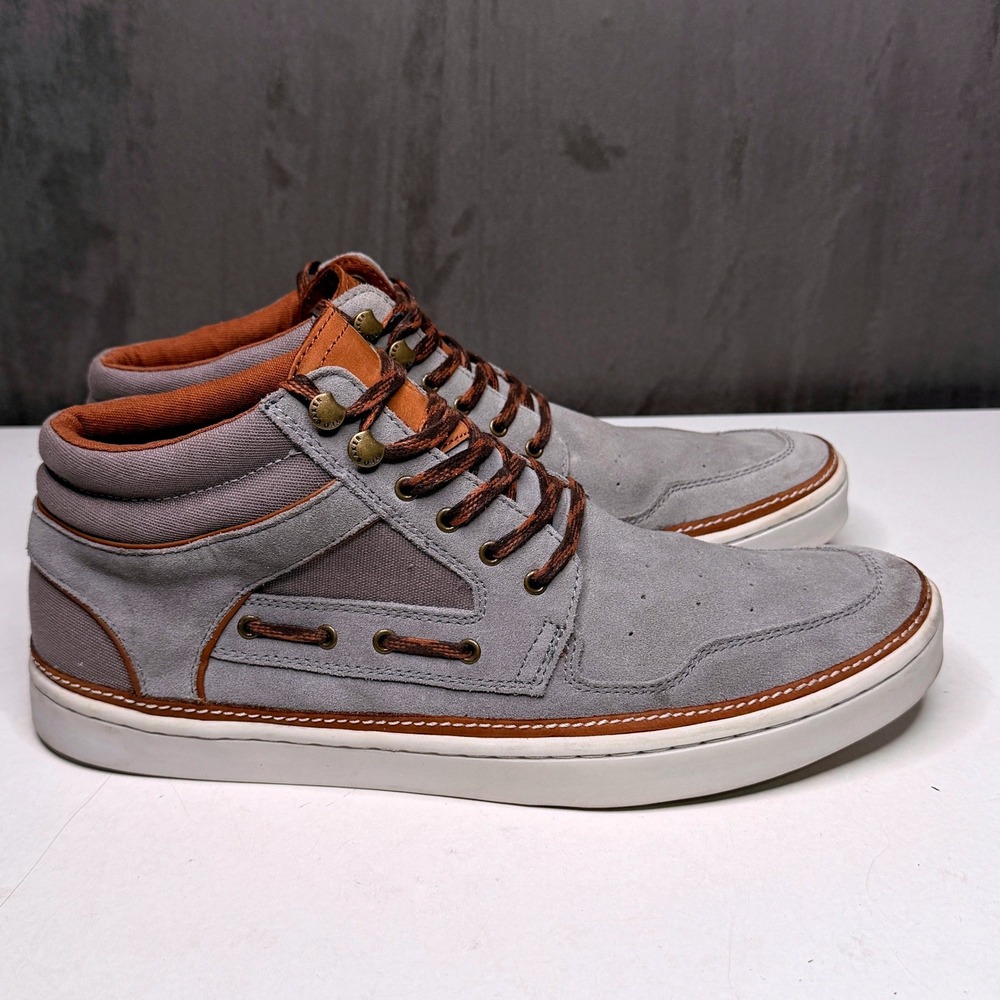 Ted Baker Shoes Mens Sz 12 Grey Sibar Suede Mid Top Sneakers Moc Toe Casual